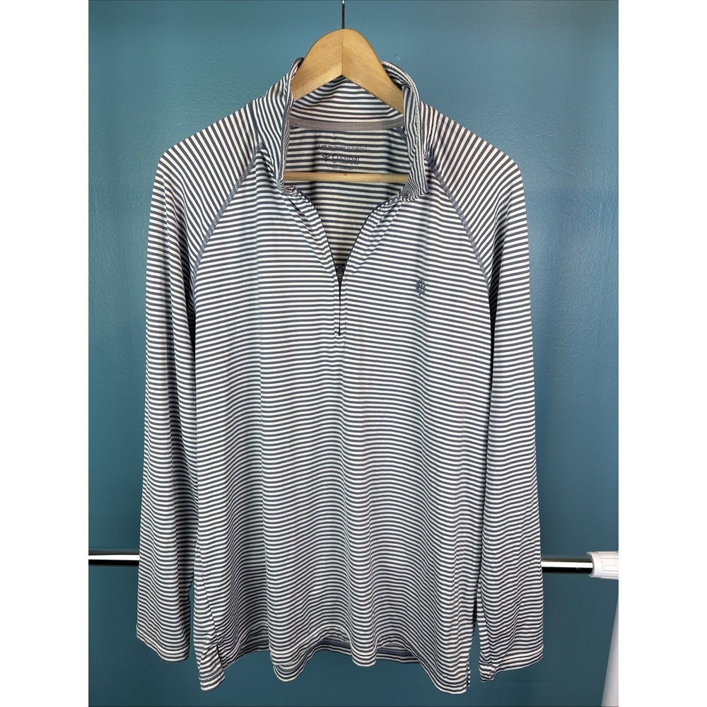 Coolibar Men's L Gray Striped 1/4 Zip Long Sleeve UPF 50 Athletic Shirt
